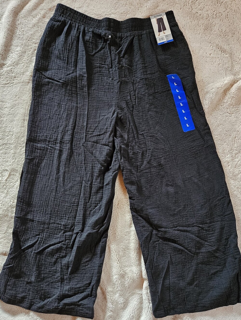 Cotton Gauze Hurley Black Wide-Leg Women's Pants